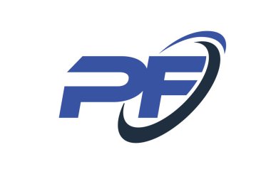 PF Logo Swoosh elips mavi mektup vektör kavramı 