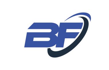 BF Logo Swoosh elips mavi mektup vektör kavramı 