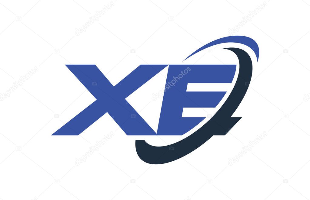 XE Logo Swoosh Ellipse Blue Letter Vector Concept