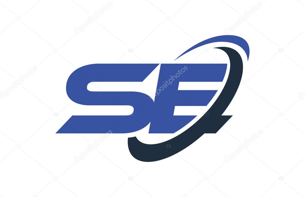 SE Logo Swoosh Ellipse Blue Letter Vector Concept