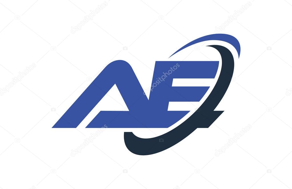 AE Logo Swoosh Ellipse Blue Letter Vector Concept