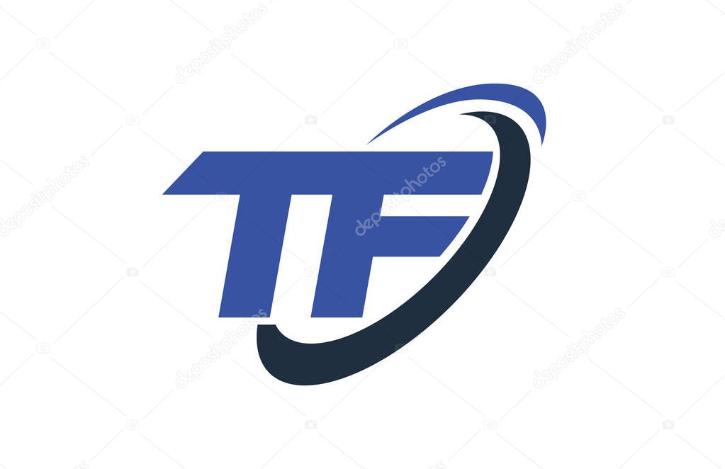 TF Logo Swoosh Ellipse Blue Letter Vector Concept
