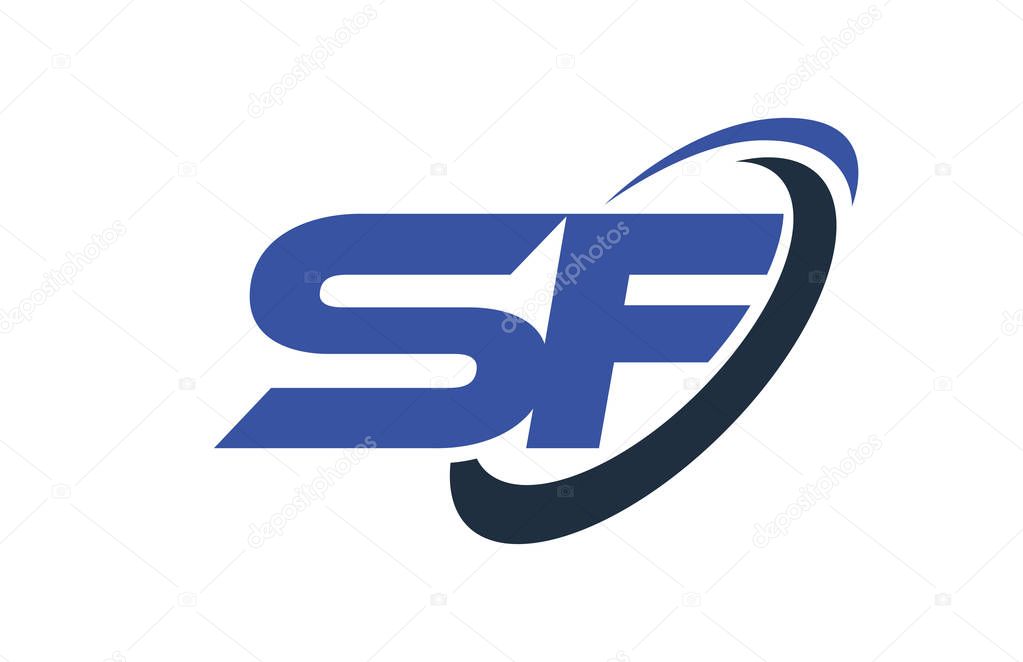 SF Logo Swoosh Ellipse Blue Letter Vector Concept 
