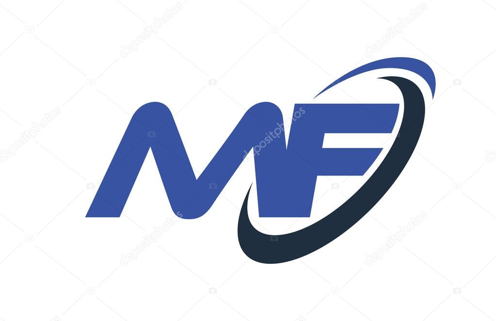 MF Logo Swoosh Ellipse Blue Letter Vector Concept 