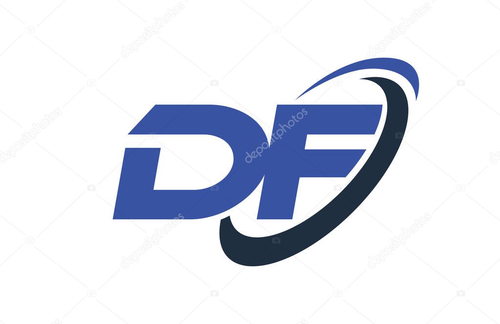 DF Logo Swoosh Ellipse Blue Letter Vector Concept 