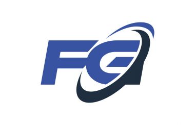 FG Logo Swoosh elips mavi mektup vektör kavramı