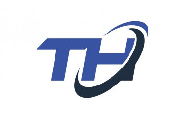 TH Logo Swoosh elips mavi mektup vektör kavramı