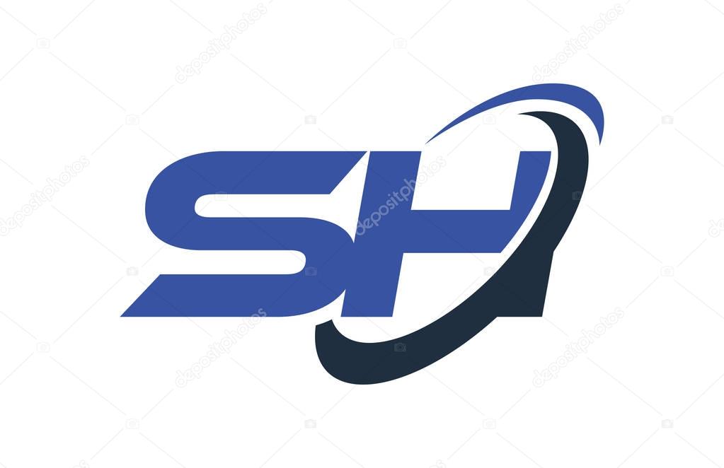 SH Logo Swoosh Ellipse Blue Letter Vector Concept