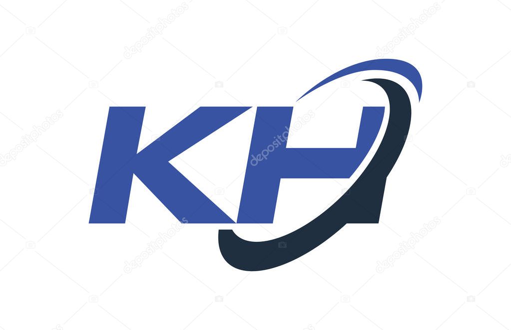 KH Logo Swoosh Ellipse Blue Letter Vector Concept