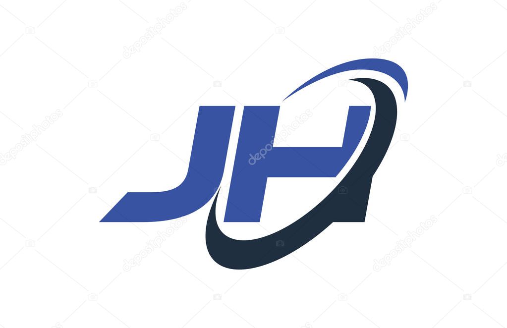 JH Logo Swoosh Ellipse Blue Letter Vector Concept