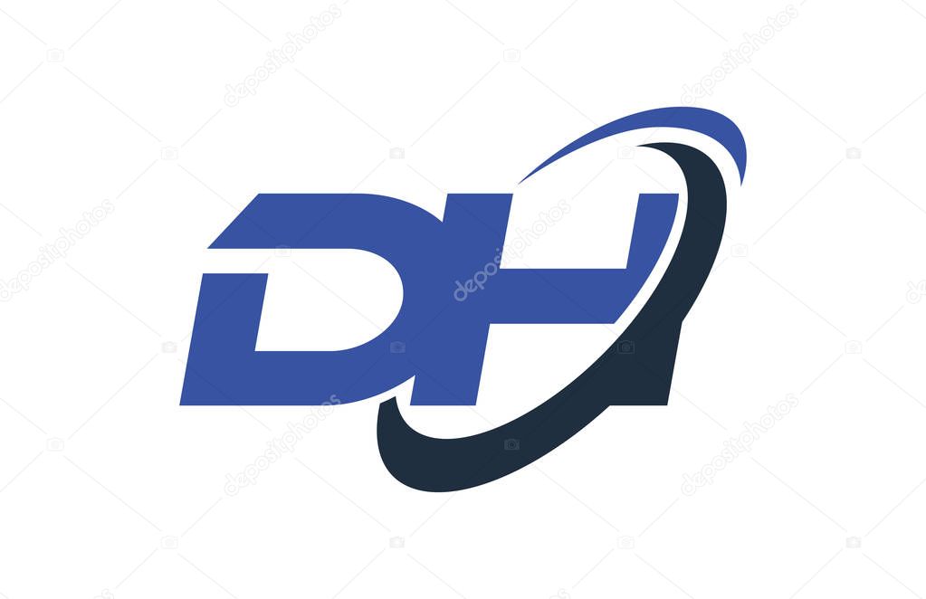 DH Logo Swoosh Ellipse Blue Letter Vector Concept
