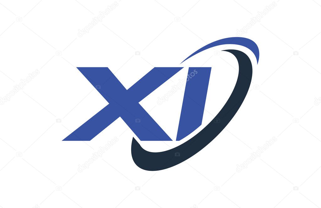 XI Logo Swoosh Ellipse Blue Letter Vector Concept