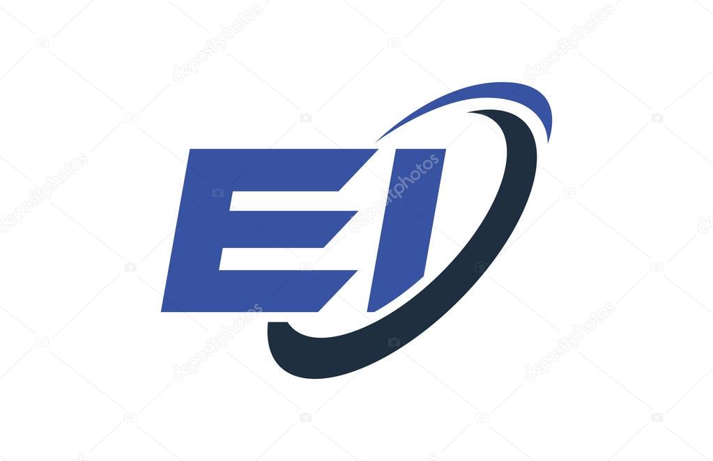 EI Logo Swoosh Ellipse Blue Letter Vector Concept