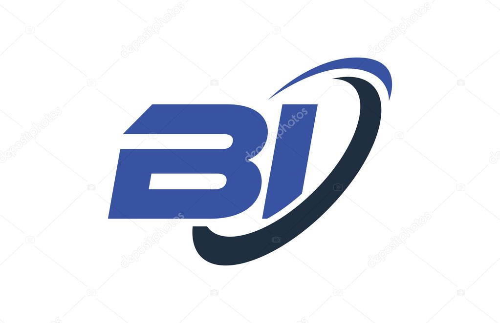 BI Logo Swoosh Ellipse Blue Letter Vector Concept