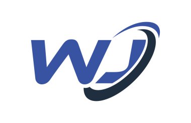 WJ Logo Swoosh elips mavi mektup vektör kavramı