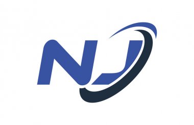 NJ Logo Swoosh elips mavi mektup vektör kavramı
