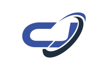 CJ Logo Swoosh elips mavi mektup vektör kavramı