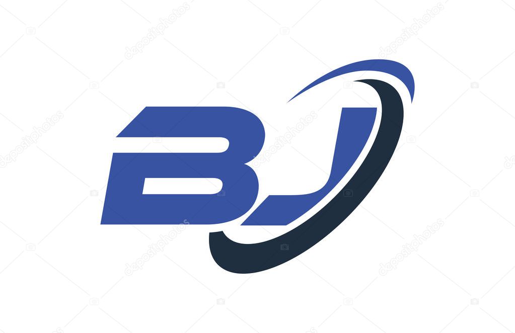 BJ Logo Swoosh Ellipse Blue Letter Vector Concept