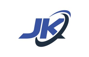 JK Logo Swoosh elips mavi mektup vektör kavramı