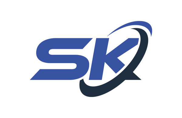 SK Logo Swoosh Ellipse Blue Letter Vector Concept