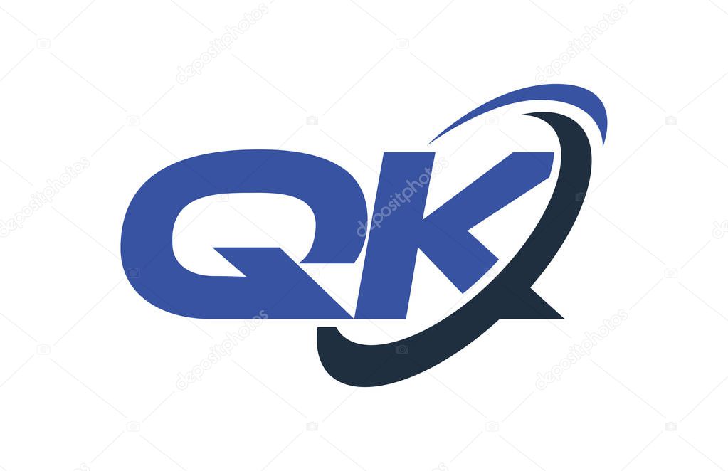 QK Logo Swoosh Ellipse Blue Letter Vector Concept