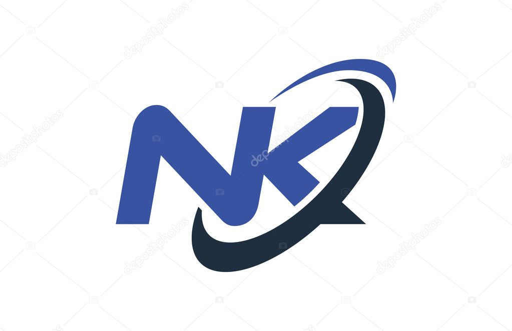 NK Logo Swoosh Ellipse Blue Letter Vector Concept