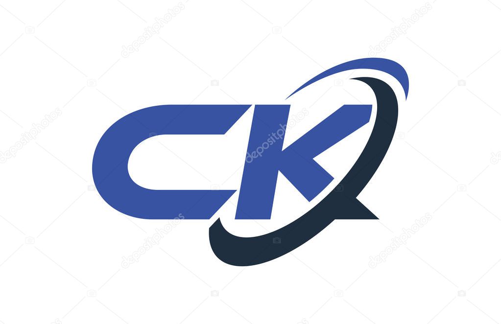 CK Logo Swoosh Ellipse Blue Letter Vector Concept