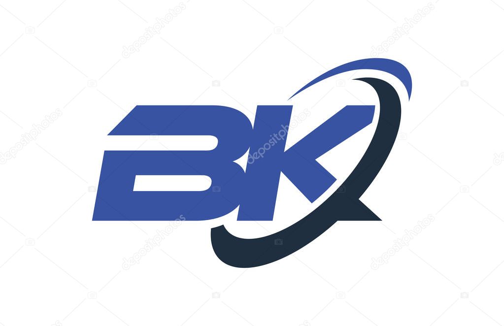 BK Logo Swoosh Ellipse Blue Letter Vector Concept