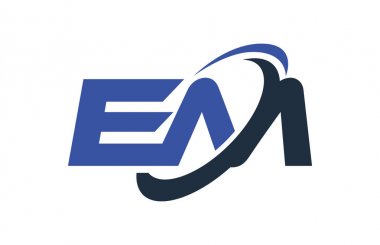 Em Logo Swoosh elips mavi mektup vektör kavramı