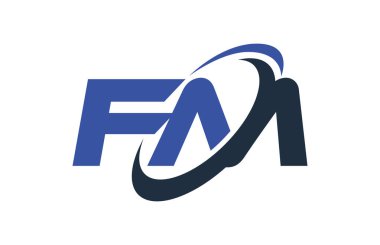 FM Logo Swoosh elips mavi mektup vektör kavramı