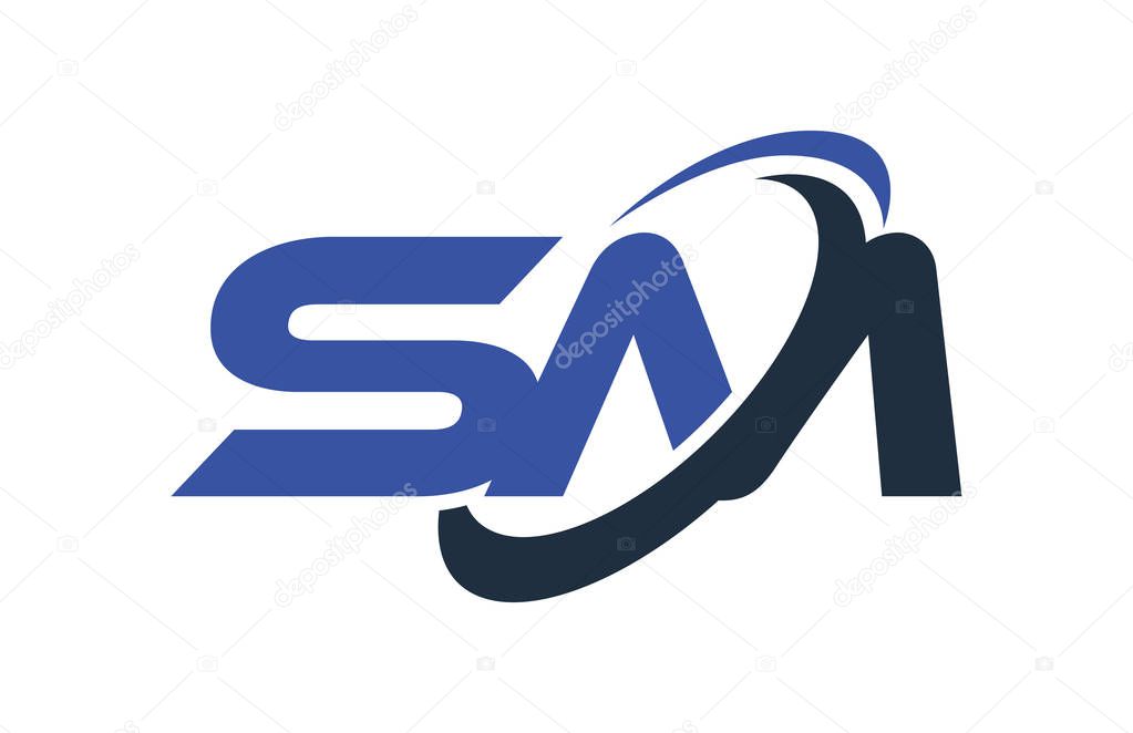 SM Logo Swoosh Ellipse Blue Letter Vector Concept