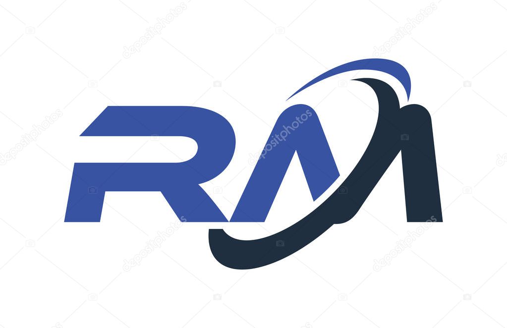 RM Logo Swoosh Ellipse Blue Letter Vector Concept