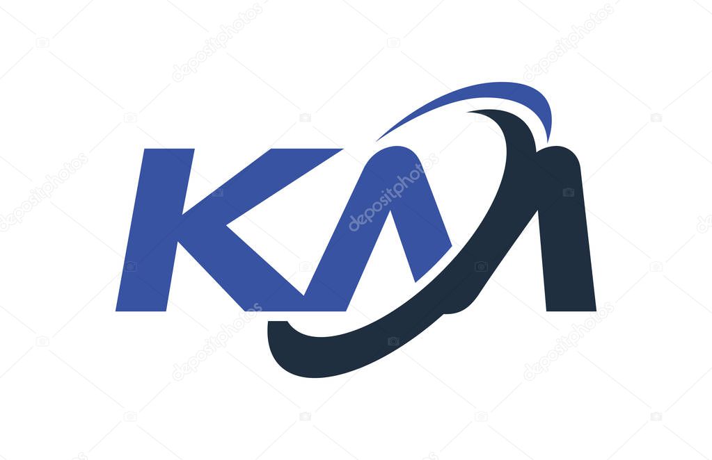 KM Logo Swoosh Ellipse Blue Letter Vector Concept