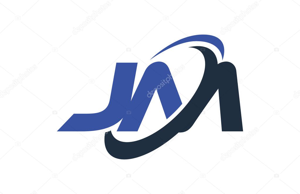 JM Logo Swoosh Ellipse Blue Letter Vector Concept