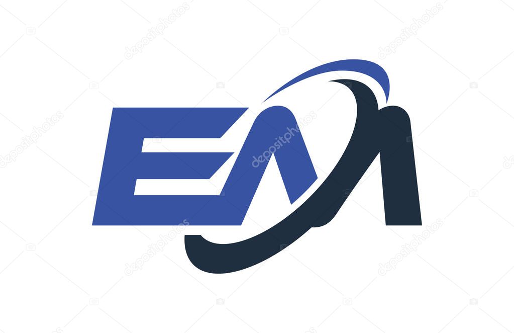 EM Logo Swoosh Ellipse Blue Letter Vector Concept