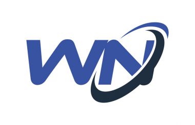 Wn Logo Swoosh elips mavi mektup vektör kavramı