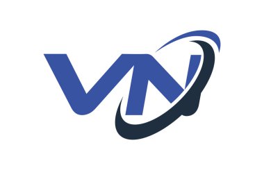 VN Logo Swoosh elips mavi mektup vektör kavramı