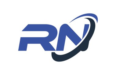 RN Logo Swoosh elips mavi mektup vektör kavramı