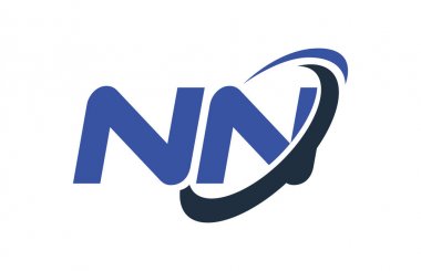NN Logo Swoosh elips mavi mektup vektör kavramı