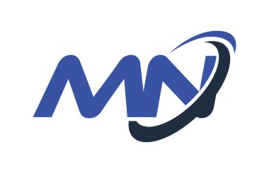 MN Logo Swoosh elips mavi mektup vektör kavramı