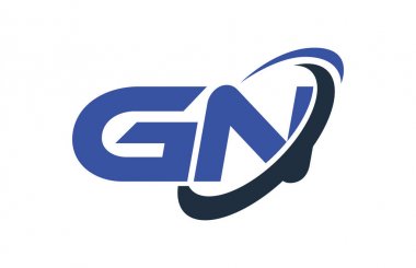 GN Logo Swoosh elips mavi mektup vektör kavramı