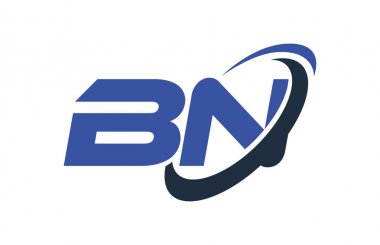 Bn Logo Swoosh elips mavi mektup vektör kavramı
