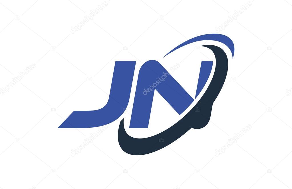 JN Logo Swoosh Ellipse Blue Letter Vector Concept