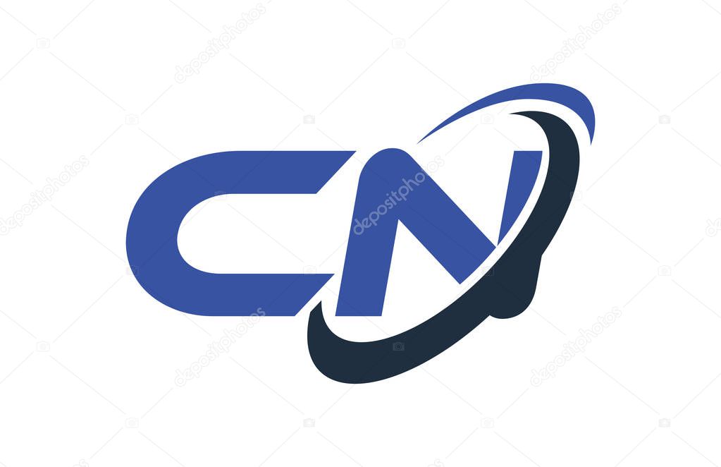 CN Logo Swoosh Ellipse Blue Letter Vector Concept