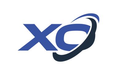 XO Logo Swoosh elips mavi mektup vektör kavramı
