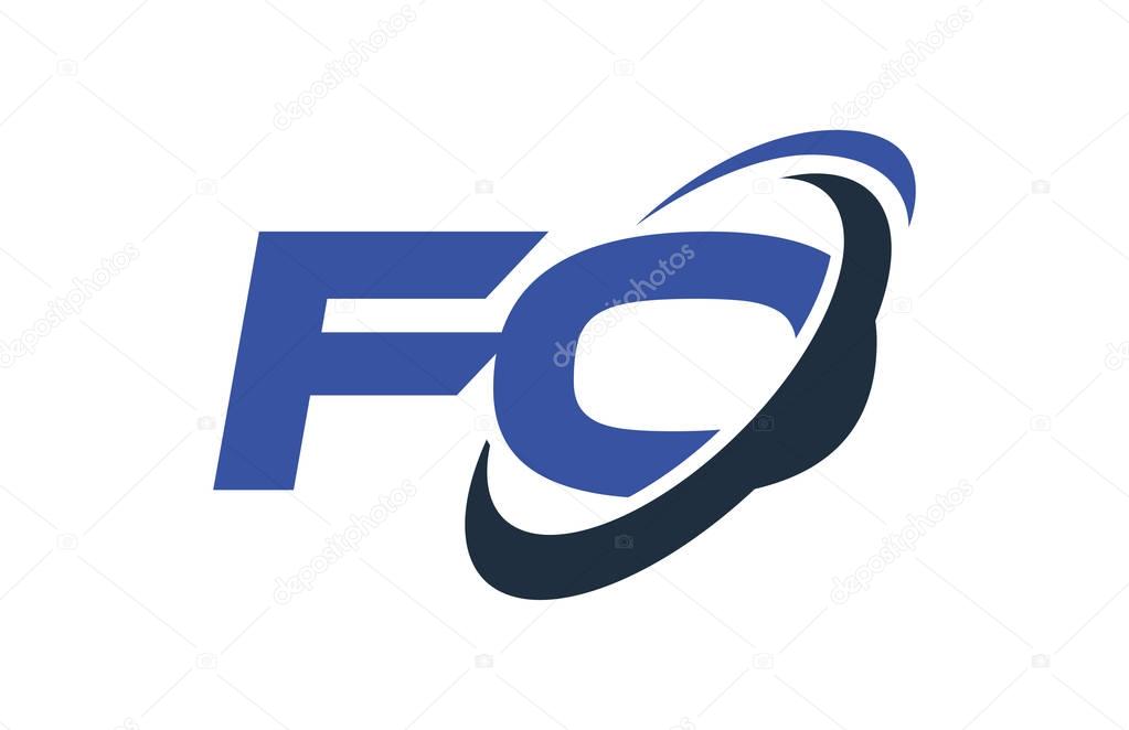 FO Logo Swoosh Ellipse Blue Letter Vector Concept