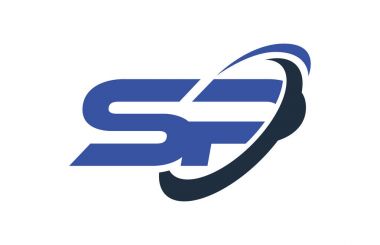 SP Logo Swoosh elips mavi mektup vektör kavramı