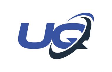 UQ Logo Swoosh elips mavi mektup vektör kavramı