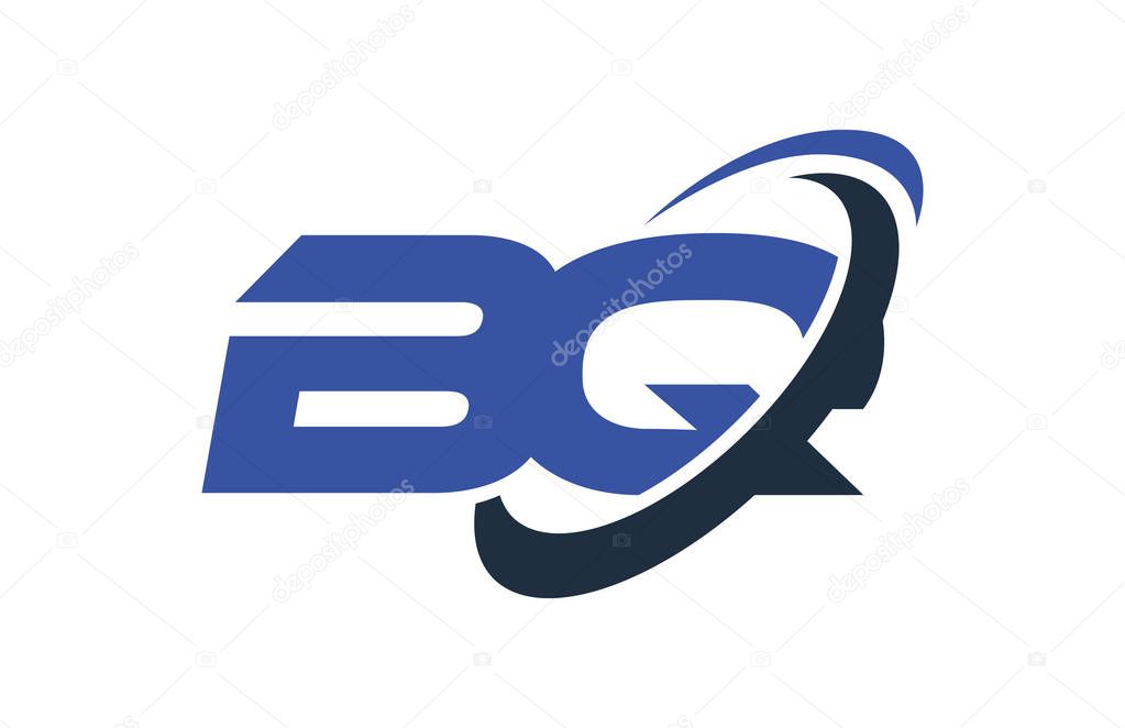 BQ Logo Swoosh Ellipse Blue Letter Vector Concept
