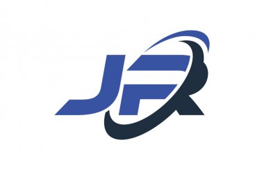 Jr Logo Swoosh elips mavi mektup vektör kavramı